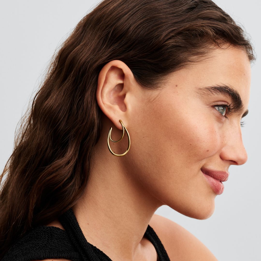 Pandora Essence Organically Shaped Double rengaskorvakorut, keltakullattu, 263870C00