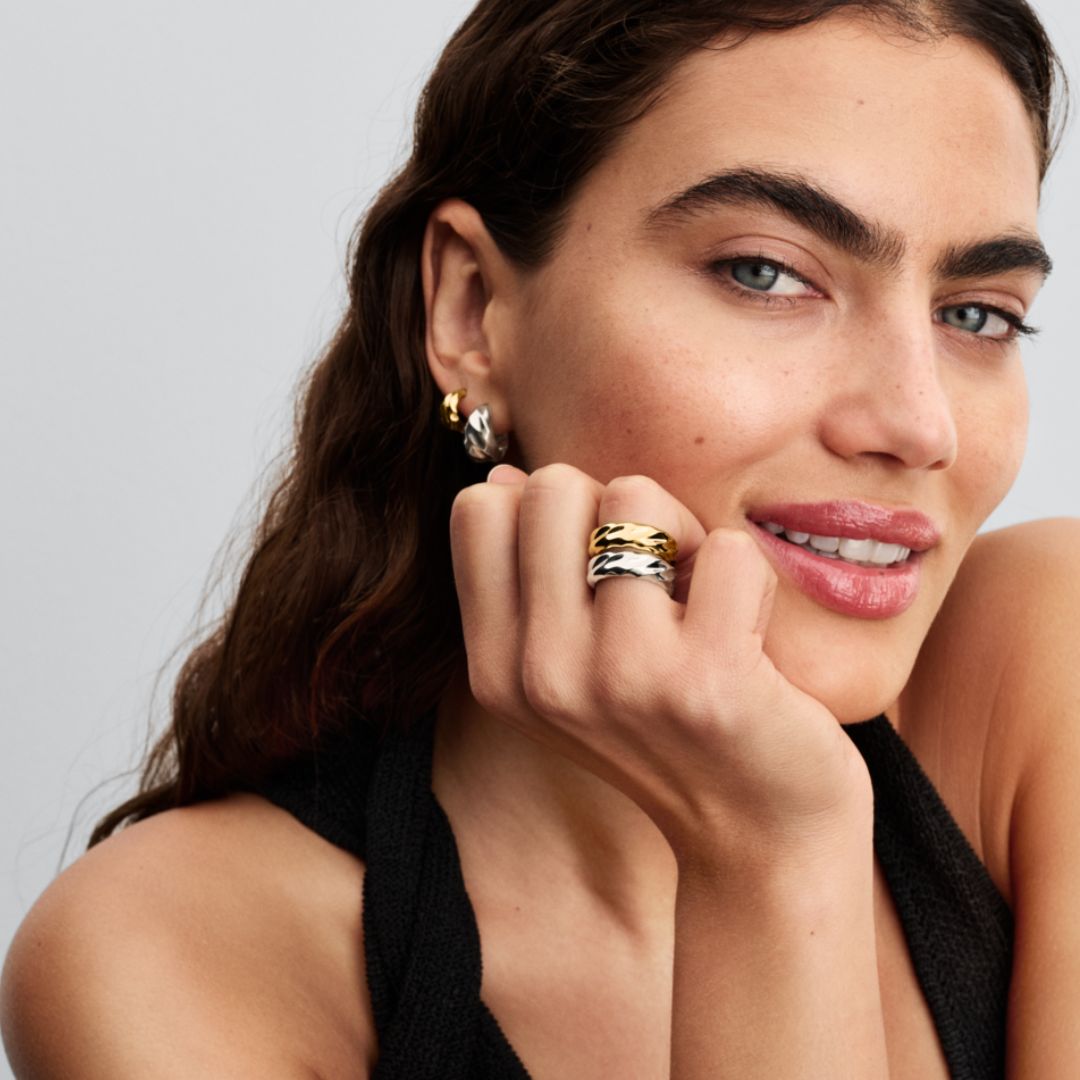 Pandora Essence Rippled Wide Band Ring, Yellow Gold Plated, 163886C00