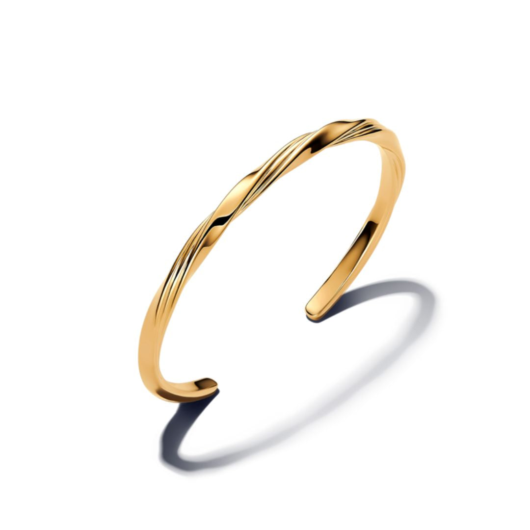 Pandora Essence Twisted Open Bangle rannekoru, keltakullattu, 563869C00