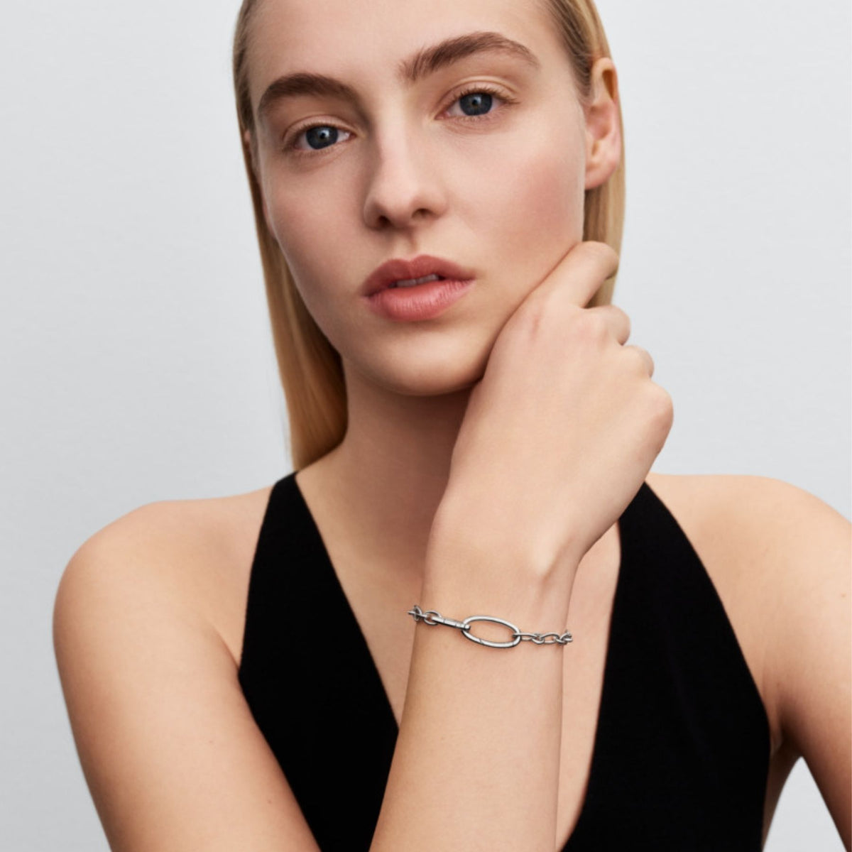 Pandora ME Openable Oval Link Chain rannekoru, hopeaa, 594678C00