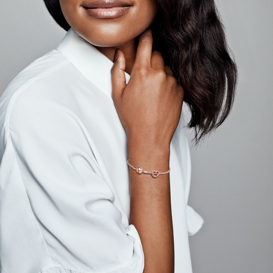 Pandora Moments Beaded Open Heart hela, ruusukullattu, 787516