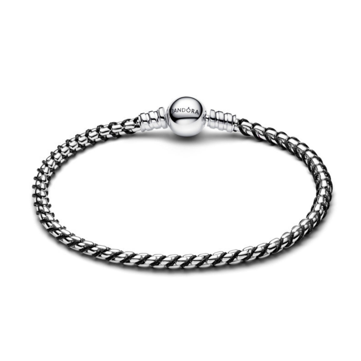 Pandora Moments Black Cord Box Chain rannekoru, hopeaa, 593816C02