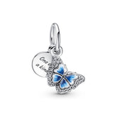 Pandora Moments Blue Butterfly & Quote Double hela, hopea, 790757C01