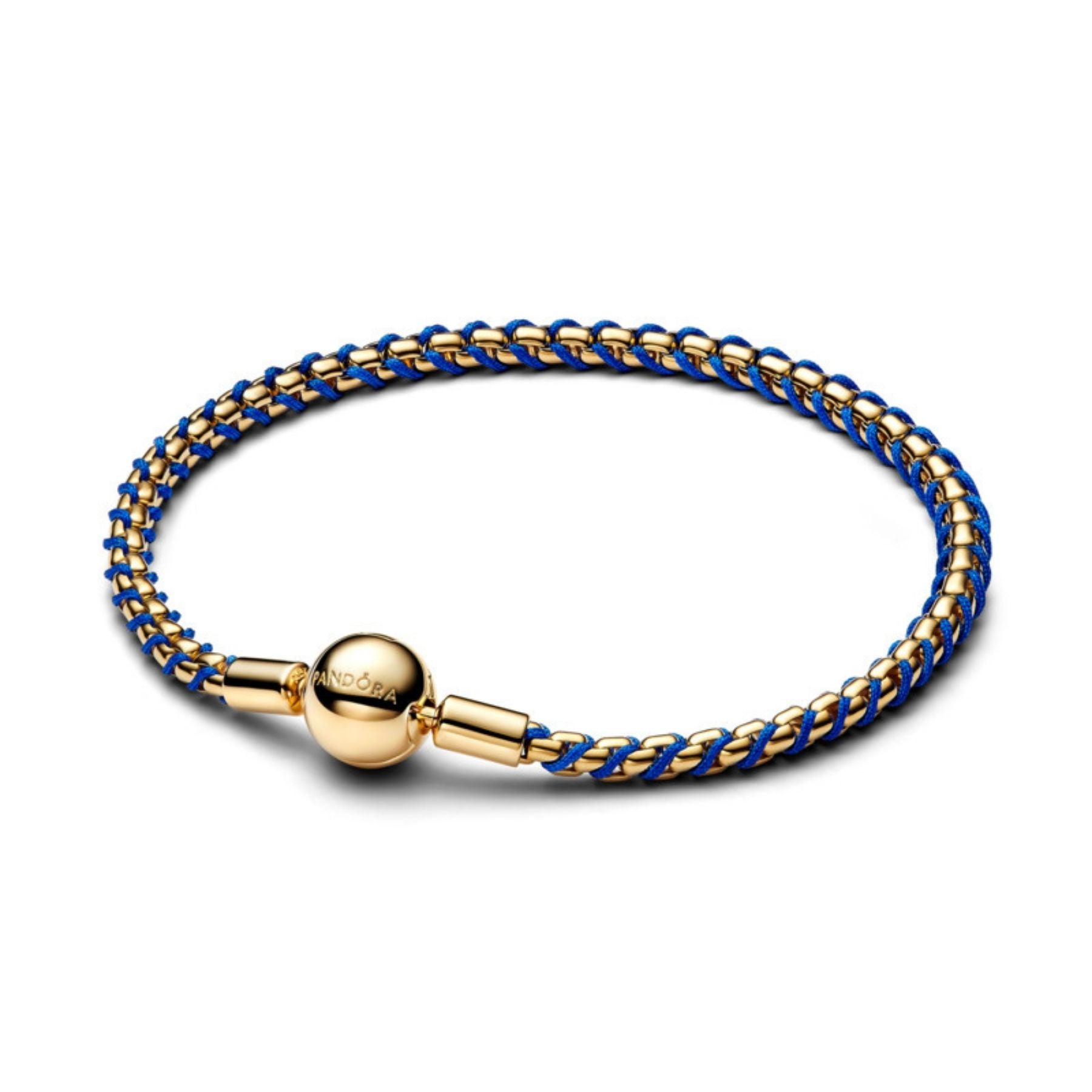 Pandora Moments Blue Cord Box Chain rannekoru, keltakullattu, 563816C02