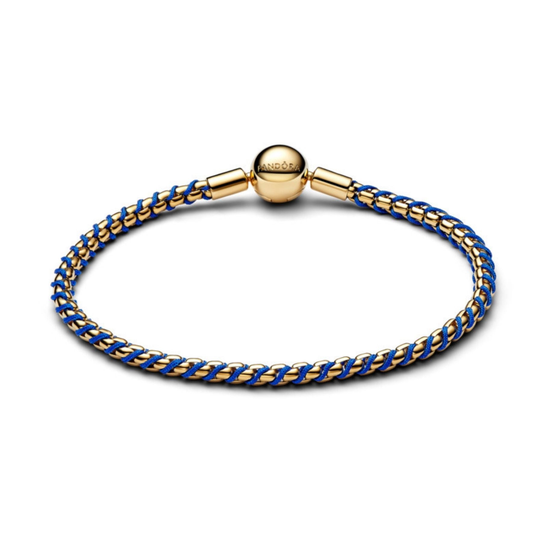 Pandora Moments Blue Cord Box Chain rannekoru, keltakullattu, 563816C02