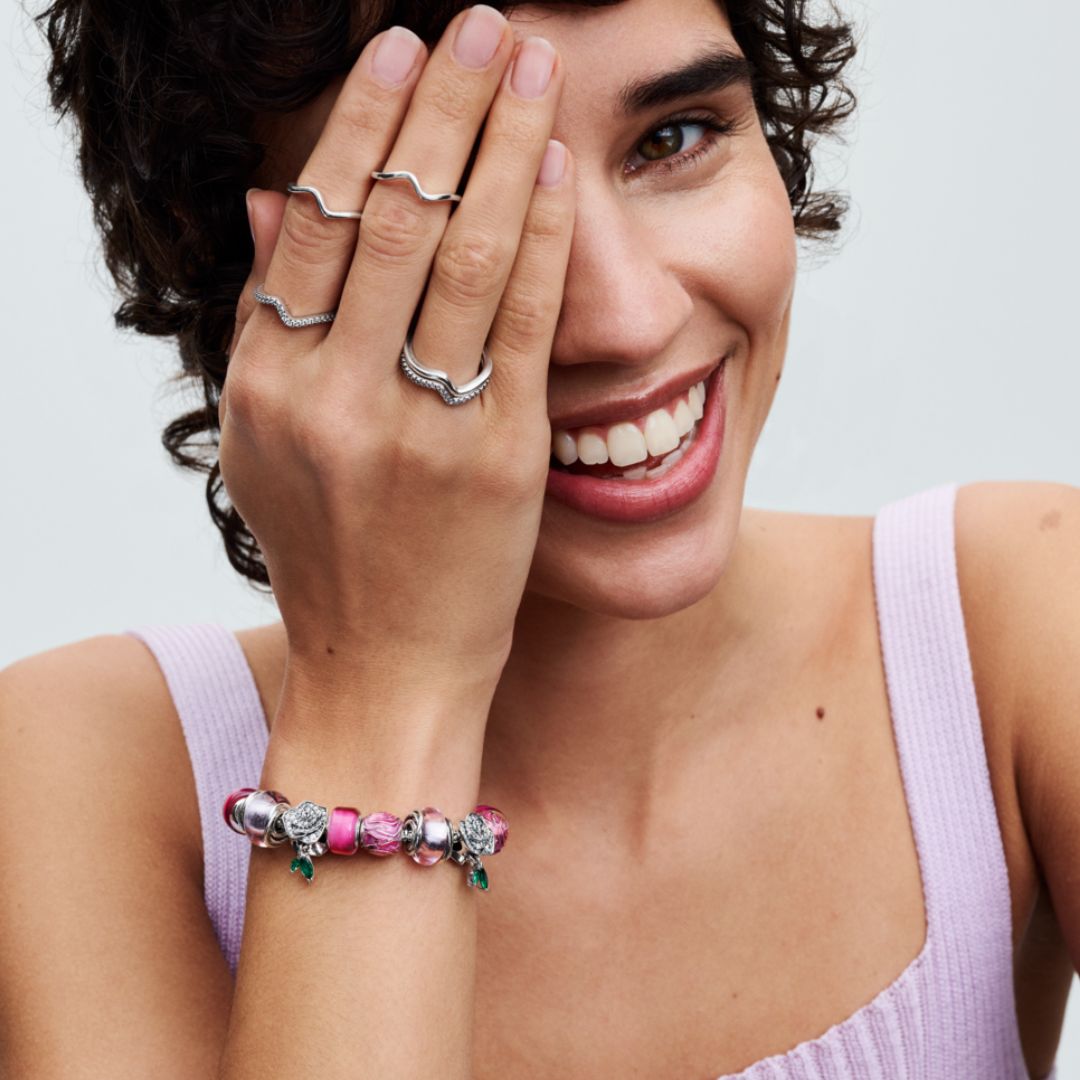 Pandora Moments Encircled Pink Murano Glass hela, hopea, 793241C00