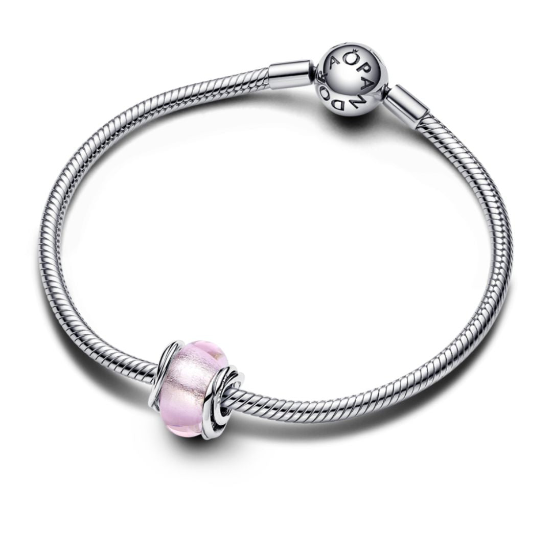 Pandora Moments Encircled Pink Murano Glass hela, hopea, 793241C00