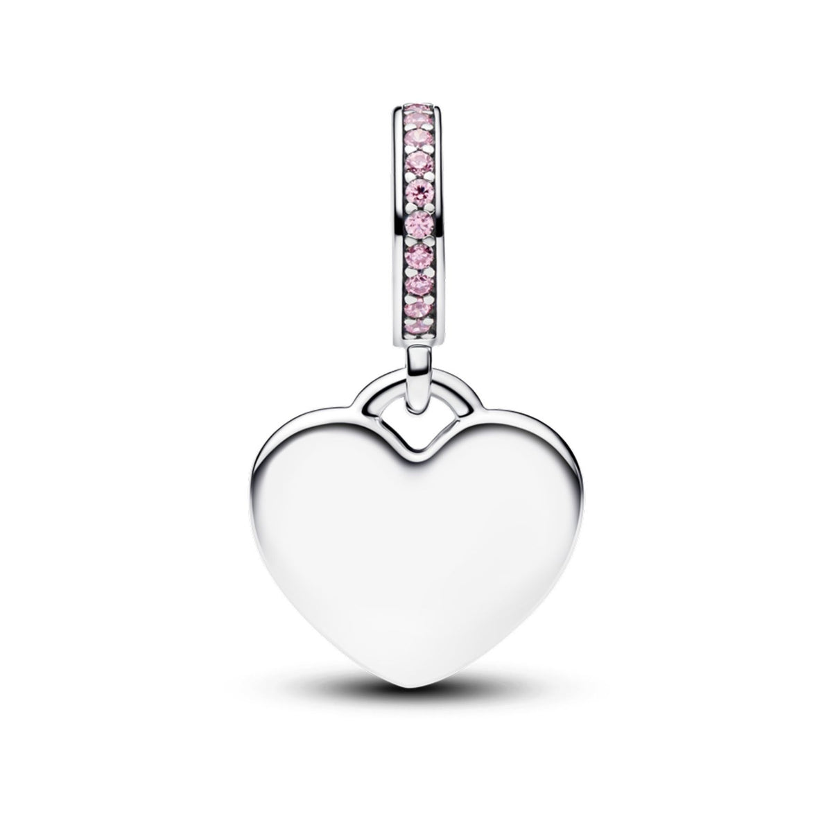 Pandora Moments Engravable Heart Pink Stone Dangle riipus, hopea, 793926C02