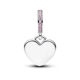 Pandora Moments Engravable Heart Pink Stone Dangle riipus, hopea, 793926C02