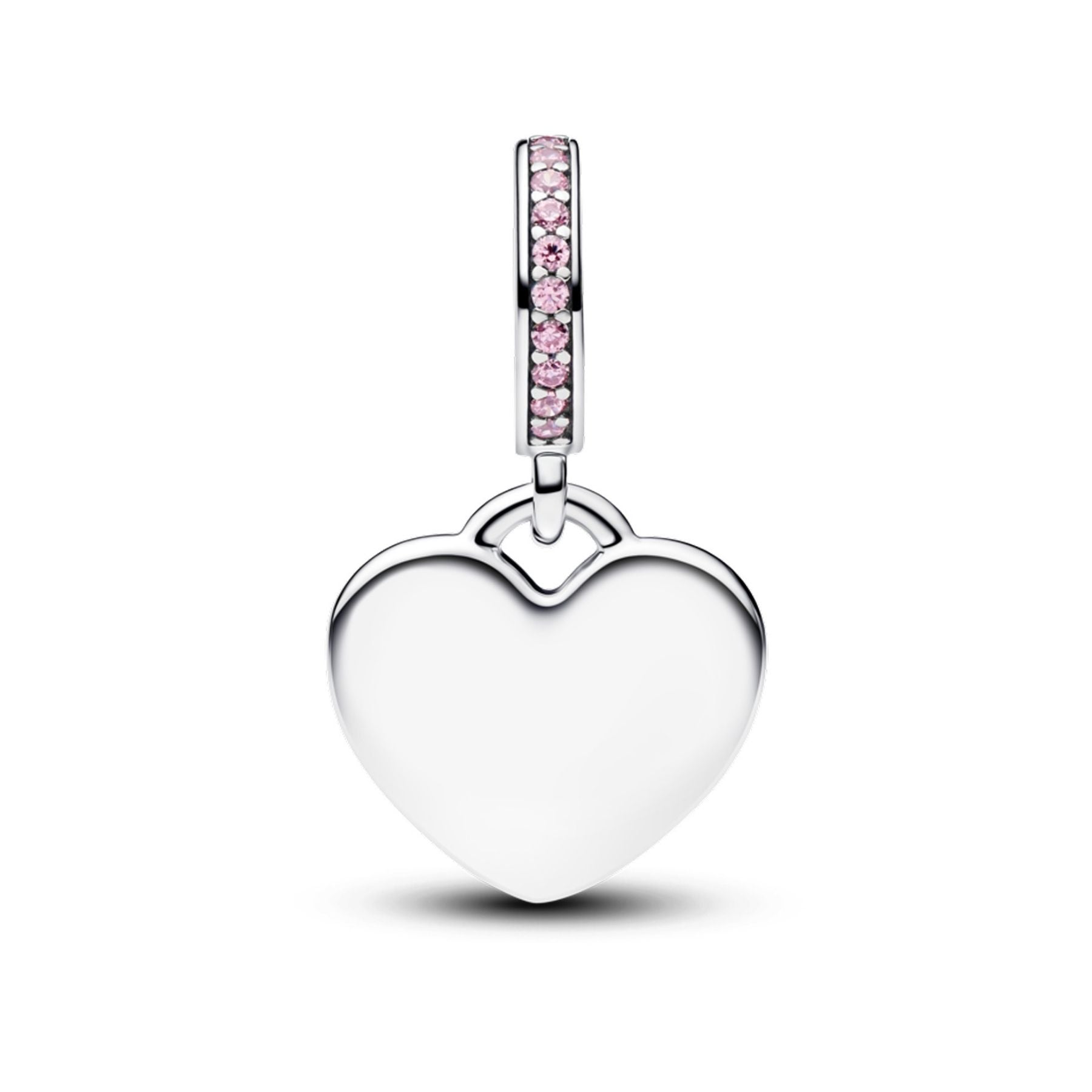 Pandora Moments Engravable Heart Pink Stone Dangle riipus, hopea, 793926C02