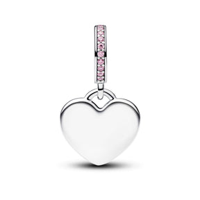 Pandora Moments Engravable Heart Pink Stone Dangle riipus, hopea, 793926C02