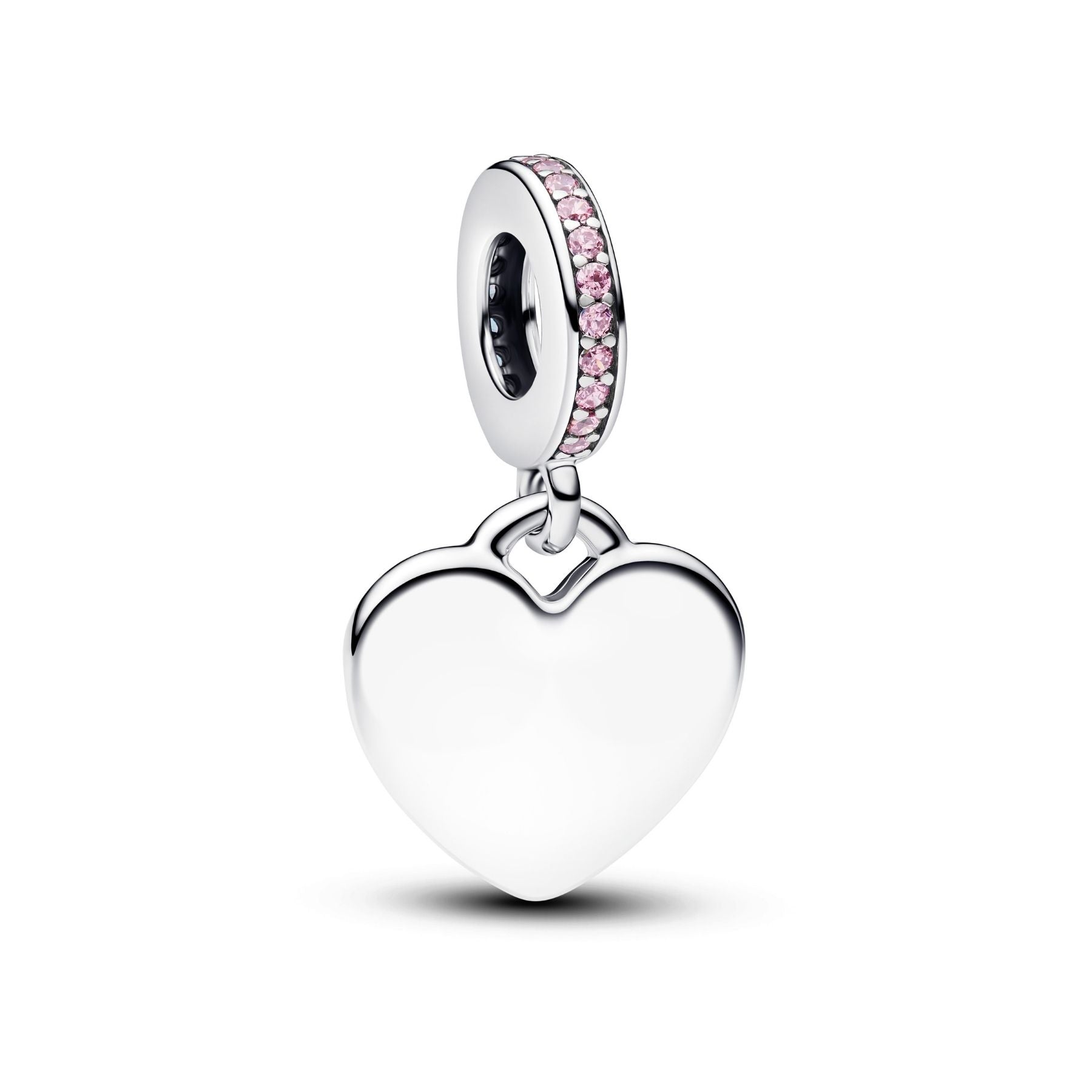 Pandora Moments Engravable Heart Pink Stone Dangle riipus, hopea, 793926C02