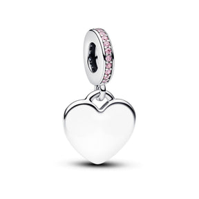 Pandora Moments Engravable Heart Pink Stone Dangle riipus, hopea, 793926C02