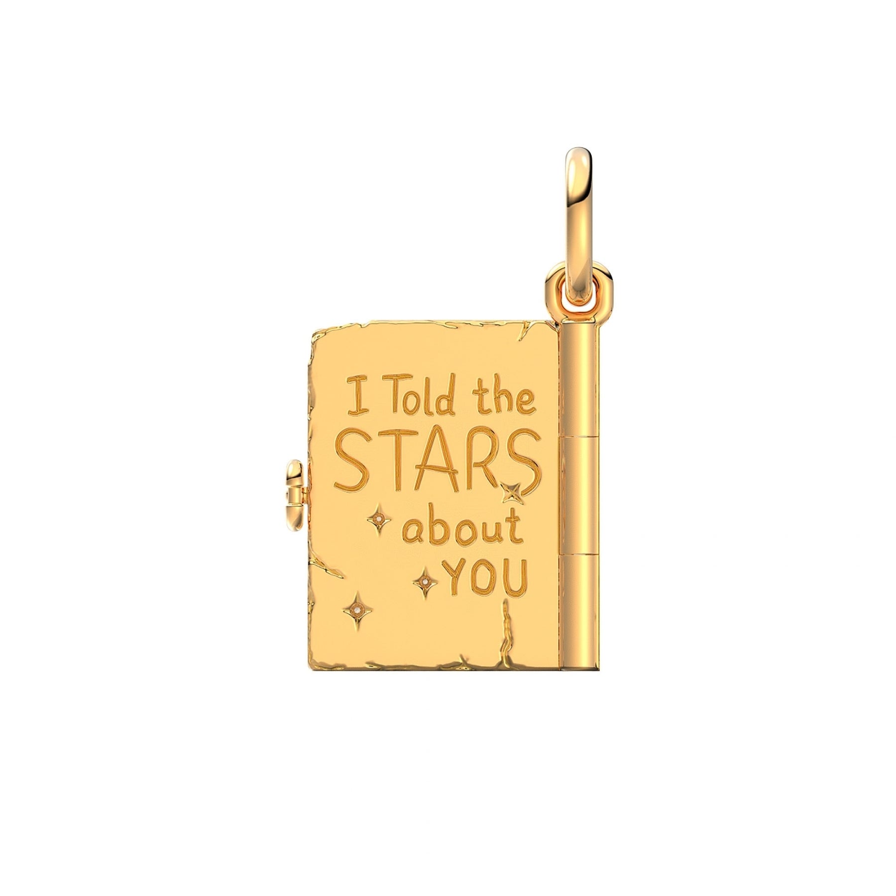 Kultainen kirjamainen riipus, jossa lukee I Told the STARS about YOU ja pieniä tähtikoristeita