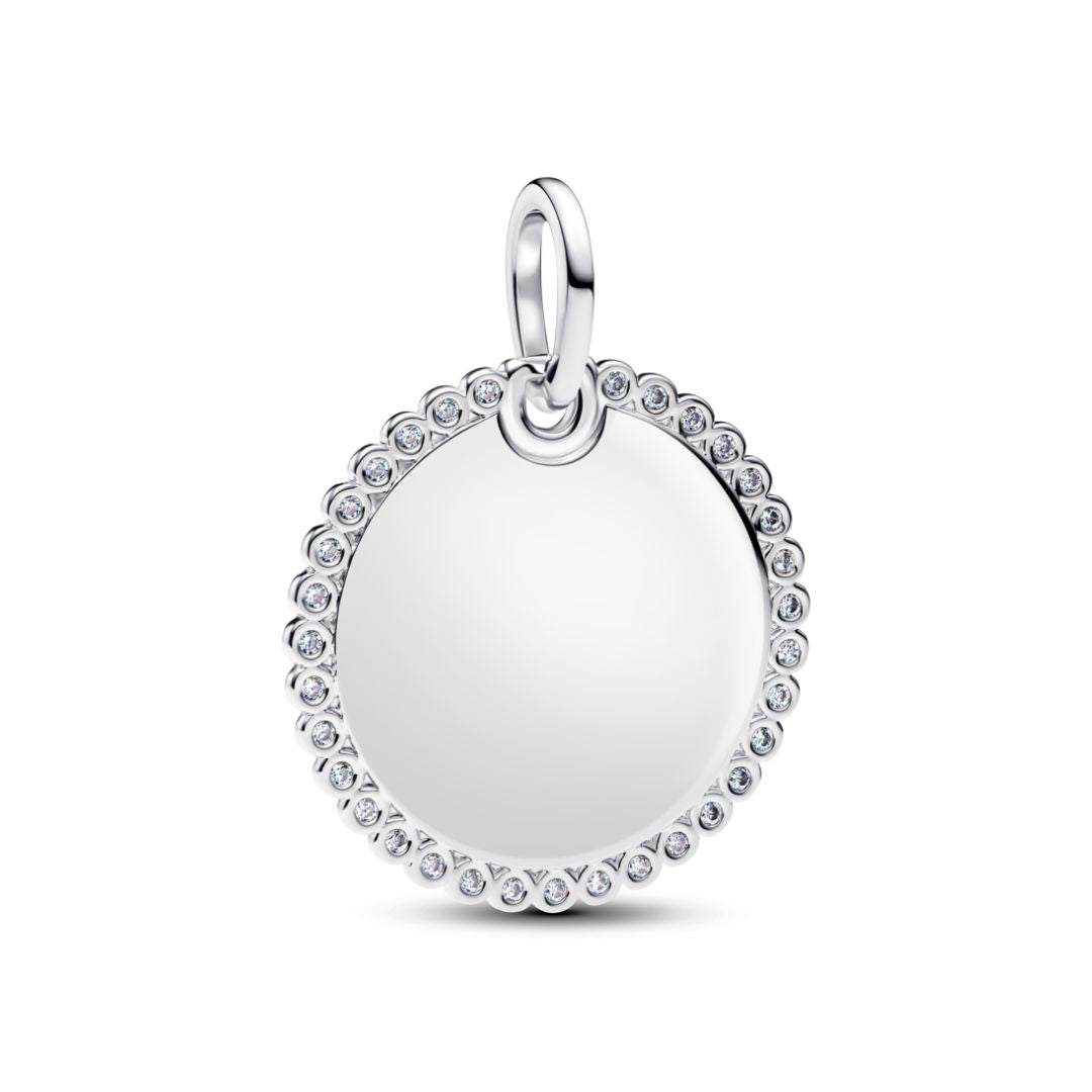 Pandora Moments Engravable Round Tag riipus, hopea, 394007C01
