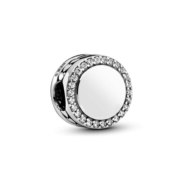 Pandora Moments Engravable Sparkling Button Sparkling, Silver, 798747C