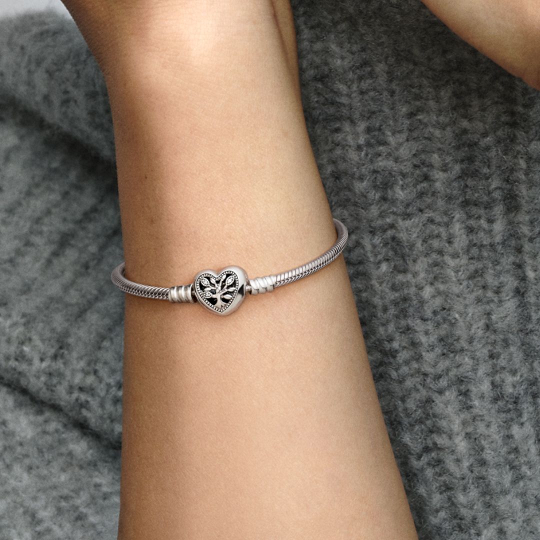 Pandora Moments Family Tree Heart Clasp Snake Chain rannekoru, hopea, 598827C01