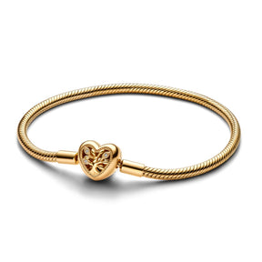 Pandora Moments Family Tree Heart Clasp Snake Chain rannekoru, keltakullattu, 563516C01