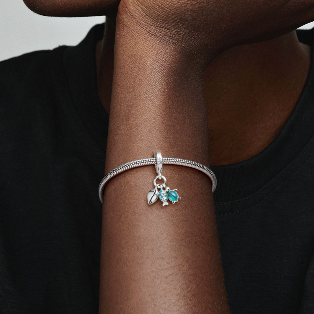 Pandora Moments Fish, Sea Turtle & Conch Triple hela, hopea, 791697C01