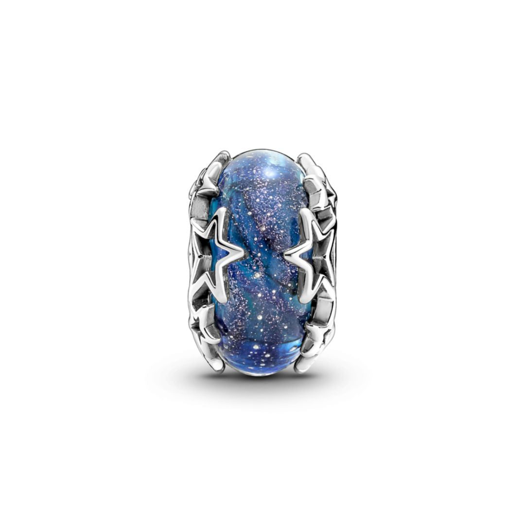 Pandora Moments Galaxy Blue & Star Murano hela, hopea, 790015C00