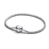 Pandora Moments Heart Clasp Faceted Snake Chain rannekoru, hopea, 594236C00