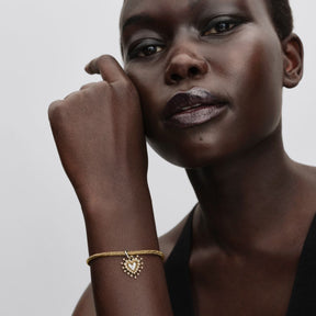 Pandora Moments Heart Clasp Faceted Snake Chain rannekoru, keltakullattu, 564236C00