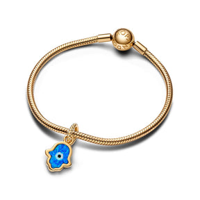 Pandora Moments Opalescent Blue Hamsa Hand hela, keltakullattu, 762699C01