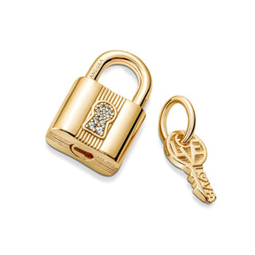 Pandora Moments Padlock & Key hela, keltakullattu, 760088C01