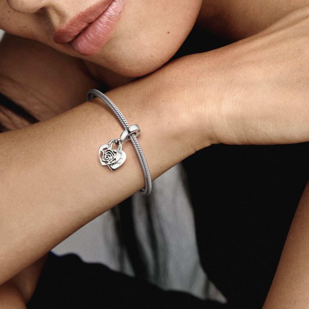 Pandora Moments Rose Heart Padlock hela, hopea, 790086C00