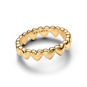 Pandora Moments Row of Hearts sormus, keltakullattu, 163427C00