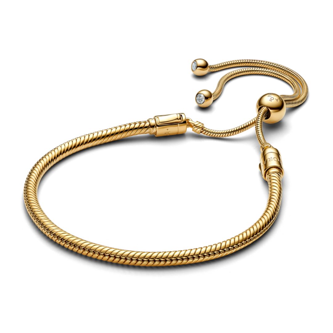 Pandora Moments Snake Chain Slider rannekoru, keltakullattu, 563580C01-2