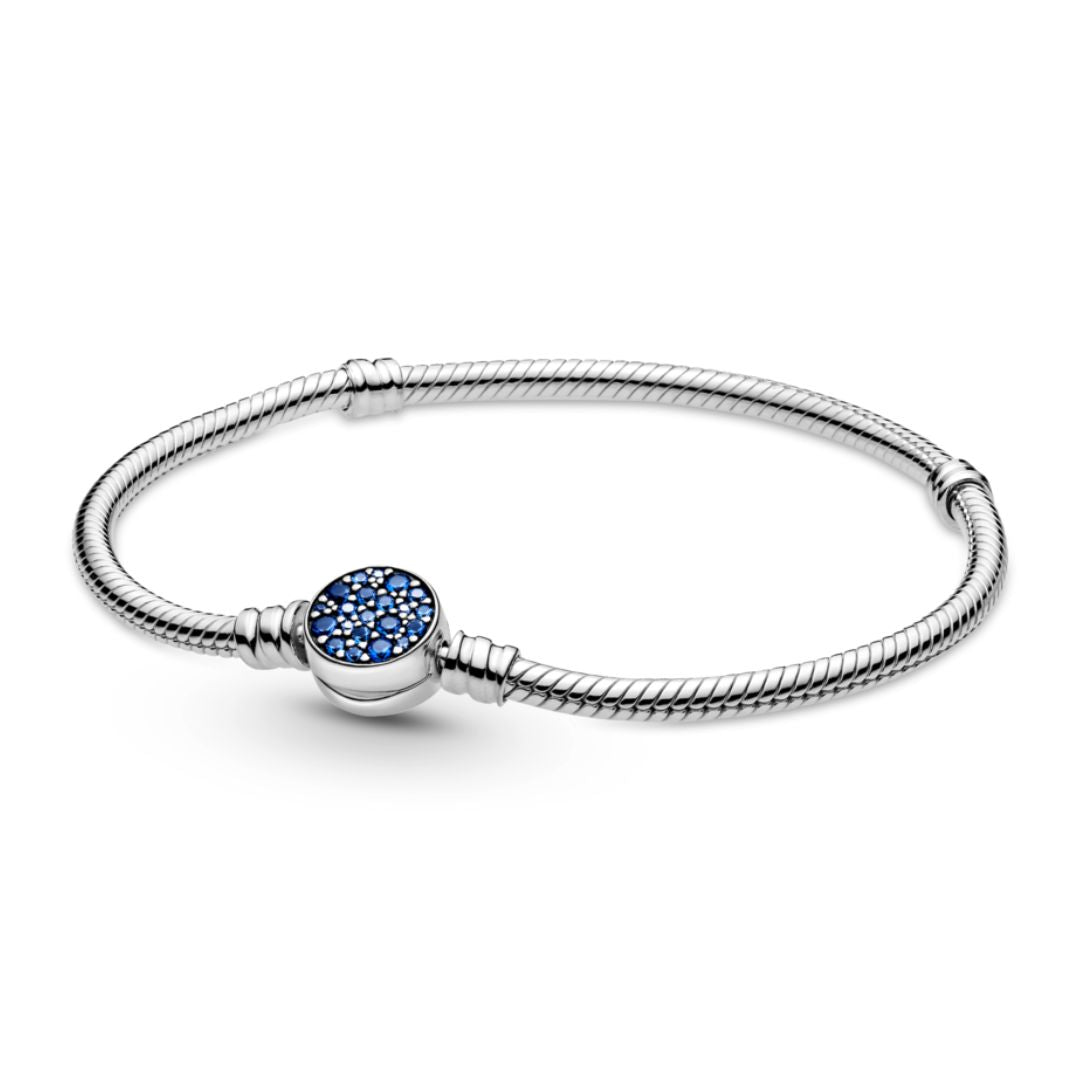 Pandora Moments Sparkling Blue Disc Clasp Snake Chain rannekoru, hopea, 599288C01