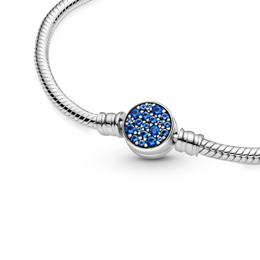 Pandora Moments Sparkling Blue Disc Clasp Snake Chain rannekoru, hopea, 599288C01