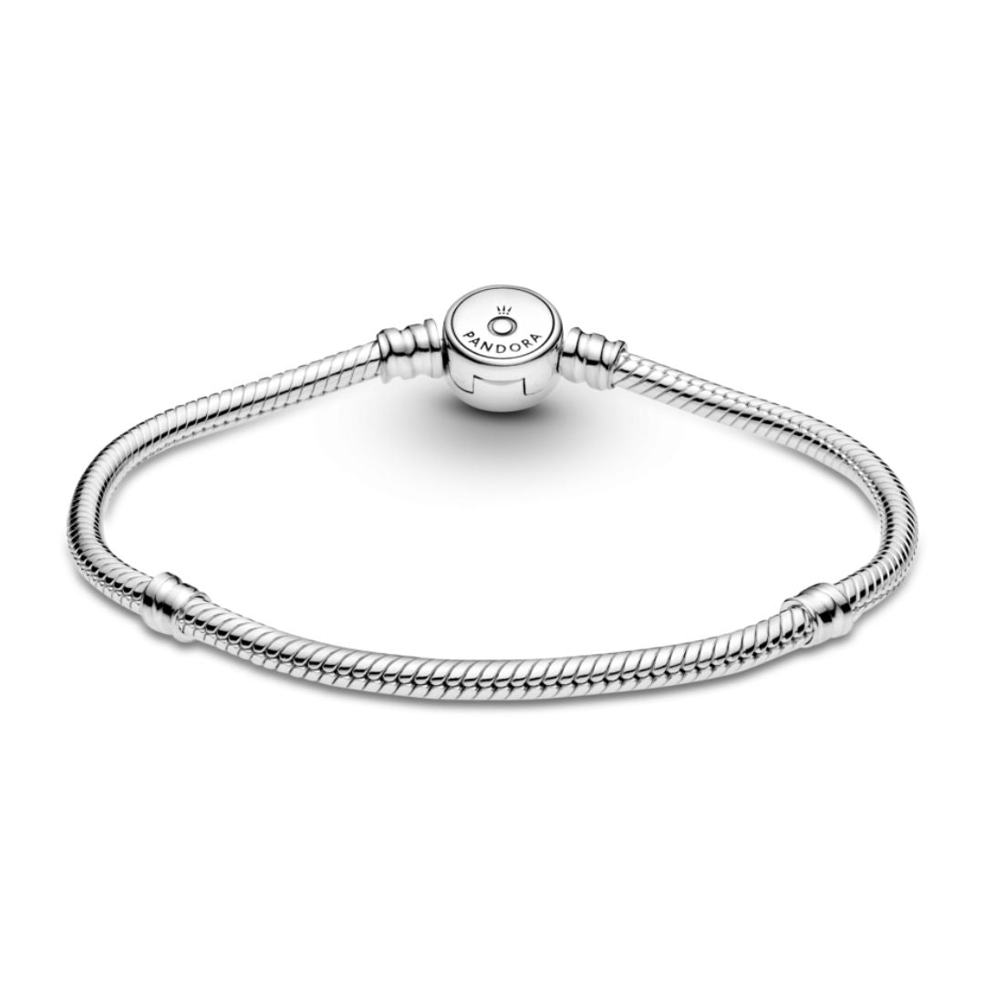 Pandora Moments Sparkling Blue Disc Clasp Snake Chain rannekoru, hopea, 599288C01