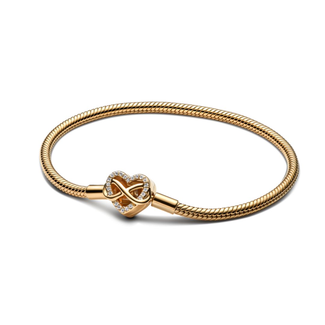 Pandora Moments Sparkling Infinity Heart Clasp Snake Chain rannekoru, keltakullattu, 563758C01