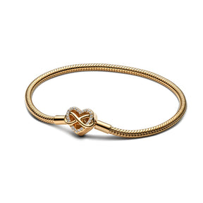 Pandora Moments Sparkling Infinity Heart Clasp Snake Chain rannekoru, keltakullattu, 563758C01