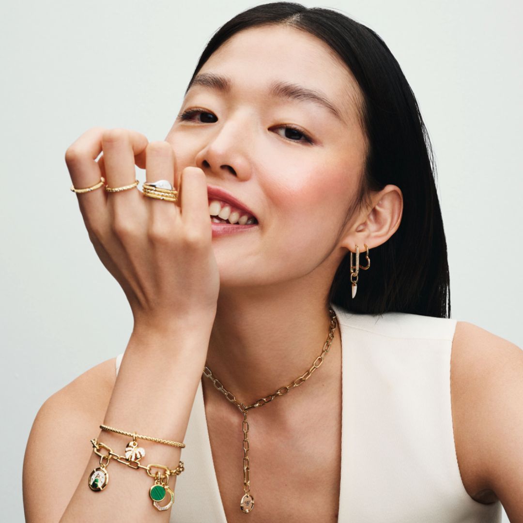 Pandora Moments Sparkling Monstera Leaf hela, keltakullattu, 763349C01