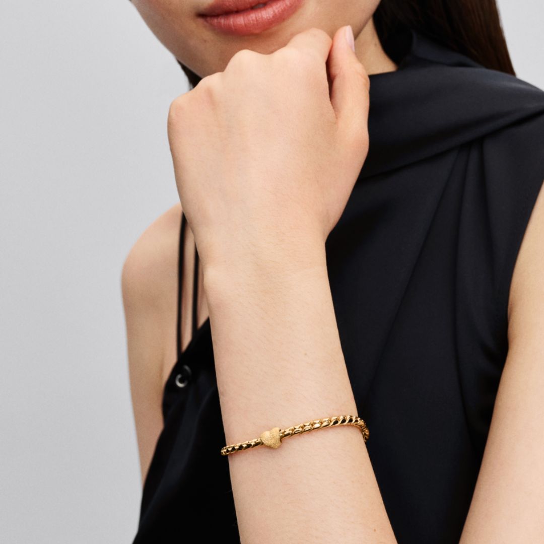 Pandora Moments Textured Heart mini hela, keltakullattu, 764000C00