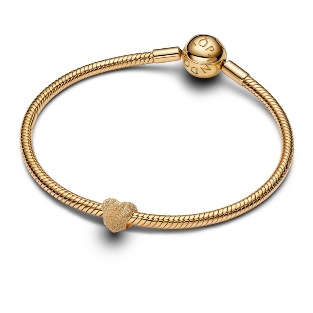 Pandora Moments Textured Heart mini hela, keltakullattu, 764000C00