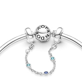 Pandora Moments Triple Blue Stone Safety Chain hela, hopea, 791688C01