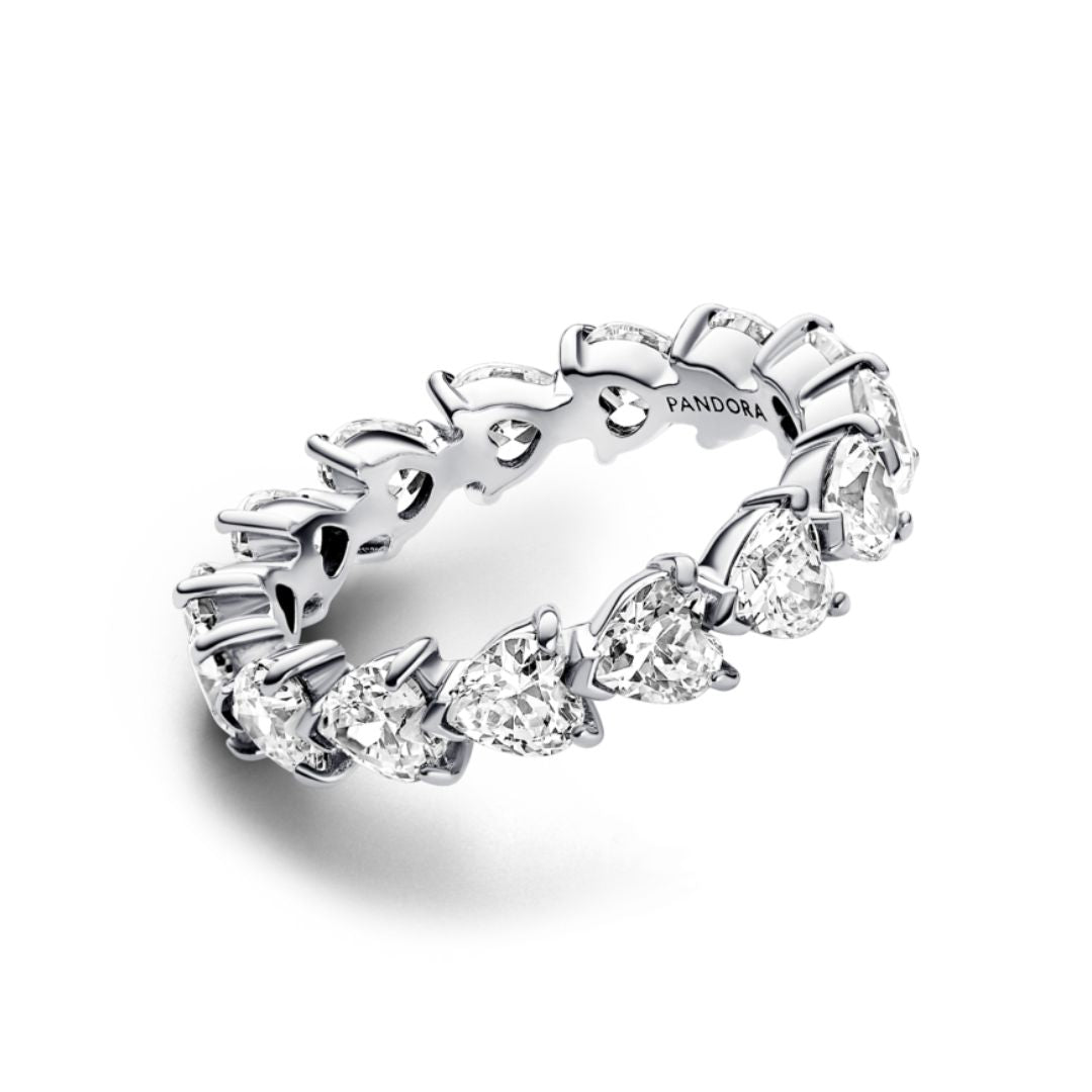 Pandora Timeless Band of Clear Hearts sormus, hopea, 193103C01