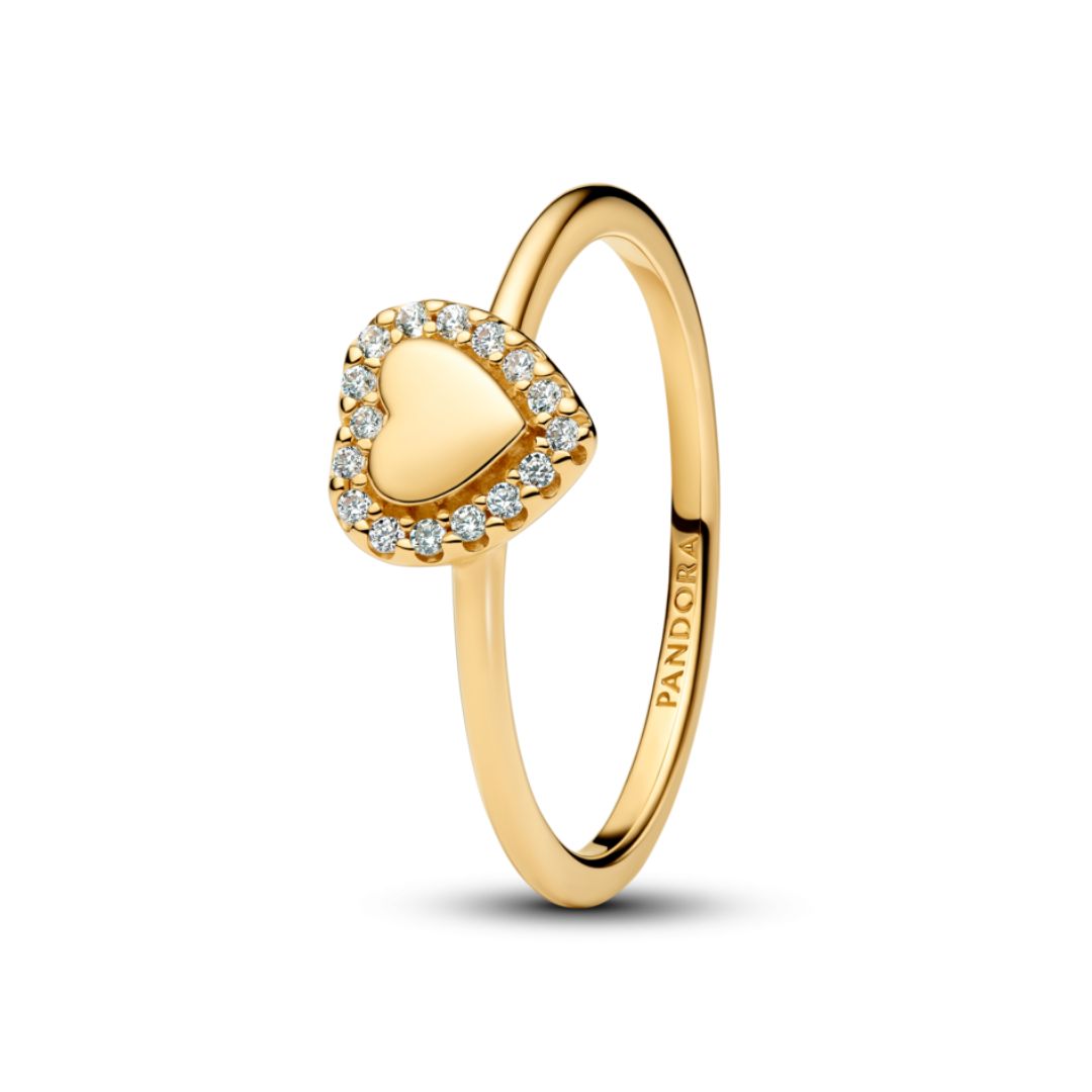 Pandora Timeless Engravable Heart Halo sormus, keltakullattu, 163801C01