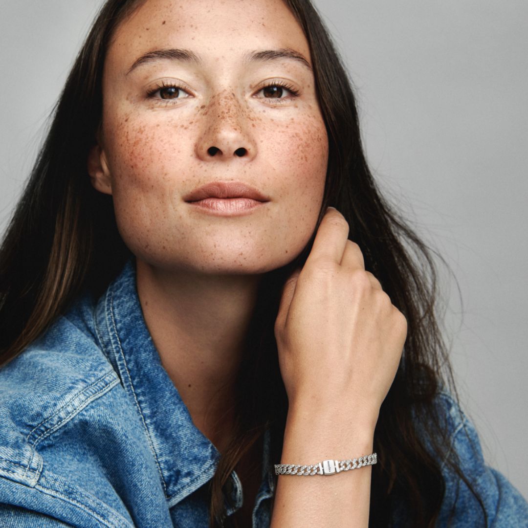 Pandora Timeless Pavé Cuban Chain rannekoru, hopea, 593008C01