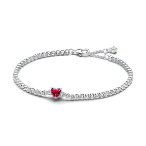 Pandora Timeless Red Sparkling Heart Tennis rannekoru, hopea, 590041C02