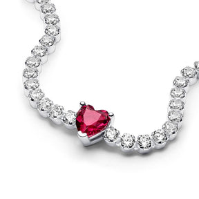 Pandora Timeless Red Sparkling Heart Tennis rannekoru, hopea, 590041C02
