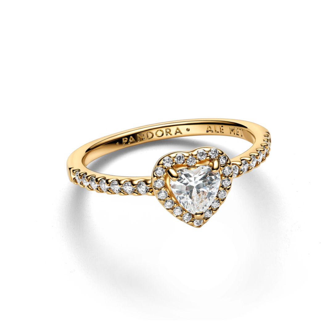Pandora Timeless Sparkling Elevated Heart sormus, keltakullattu, 168421C01