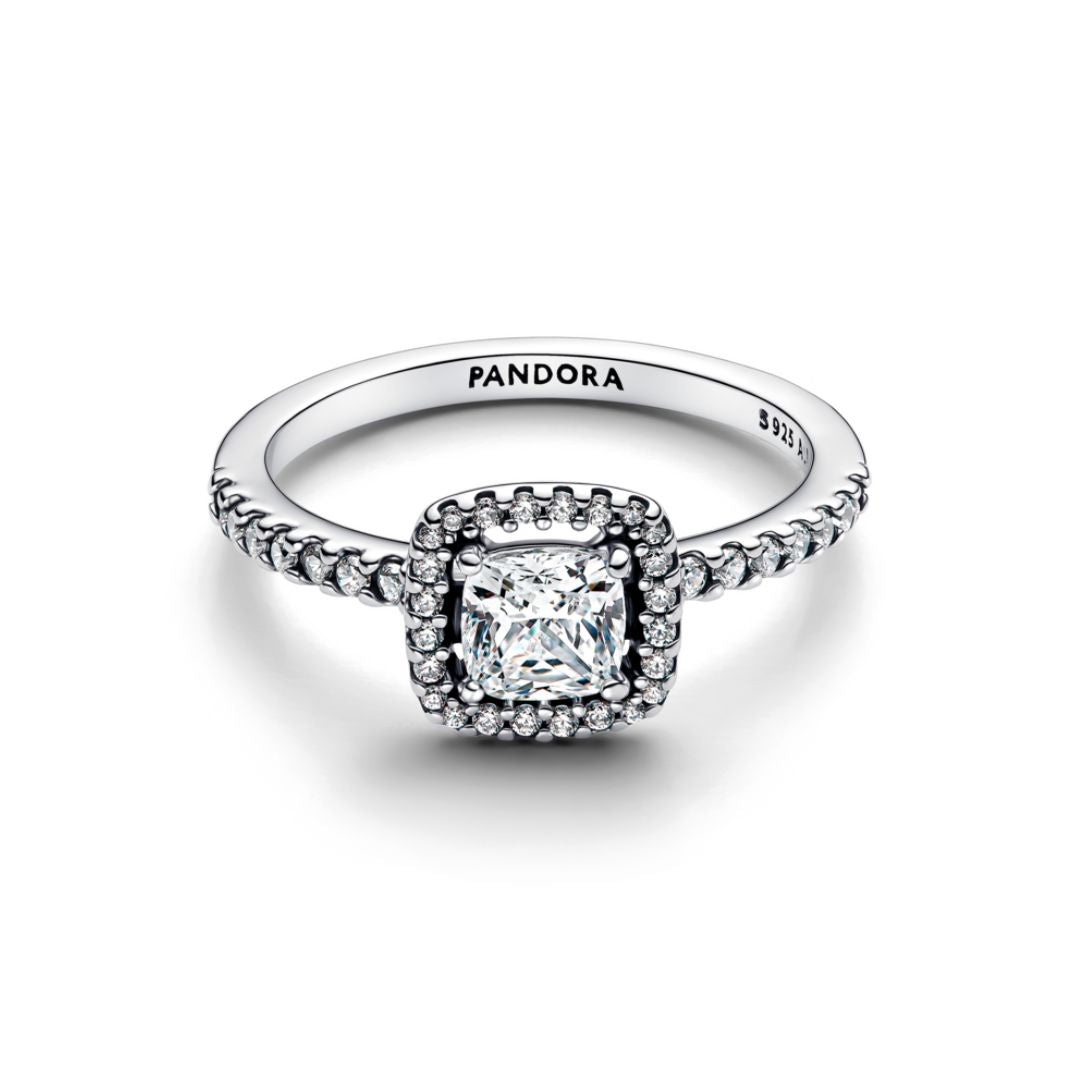 Pandora Timeless Sparkling Square Halo sormus, hopea, 193555C02