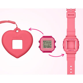 Pinkki Casio Baby-G+Plus BGD-10KH-4ER rannekello tai laukkuriipus sydänkotelolla
