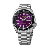 Seiko miesten automaattinen rannekello violetilla kellotaululla ja teräsrannekkeella