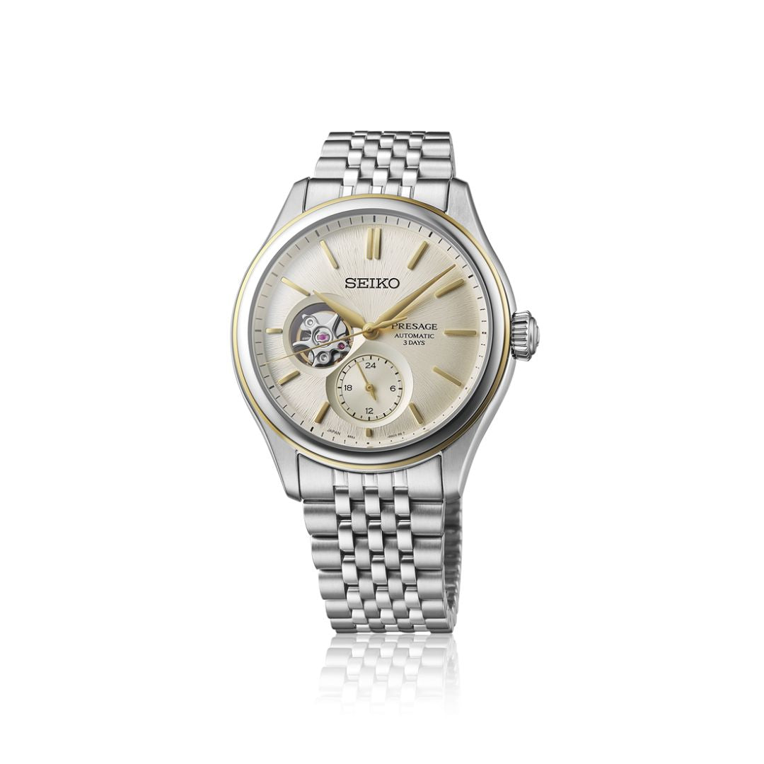 Seiko Presage SPB480J1 Classic Open Heart rannekello avoimella taululla